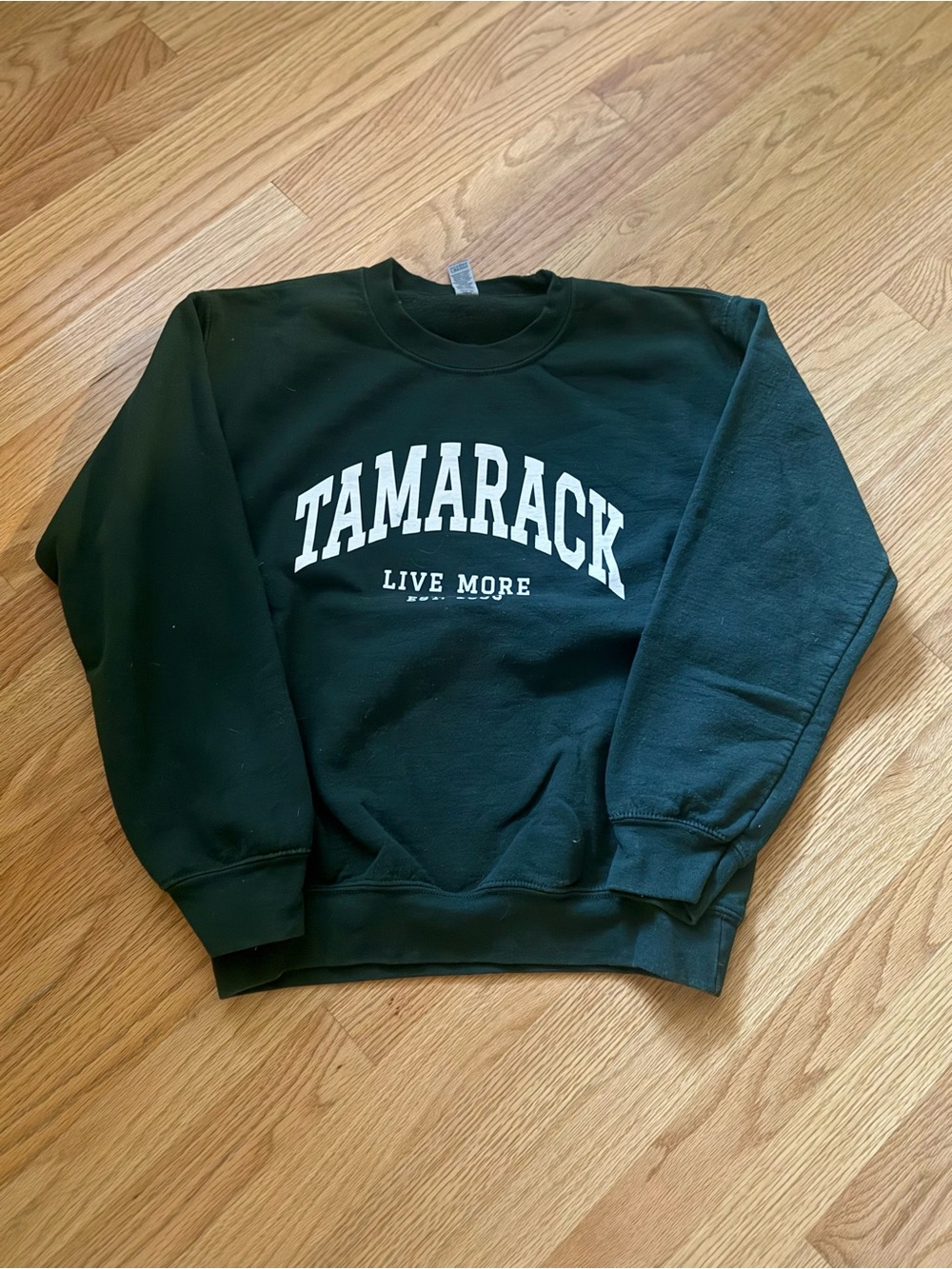 Gildan Tamarack Live More Crewneck Sweatshirt - Dark Green with White Print